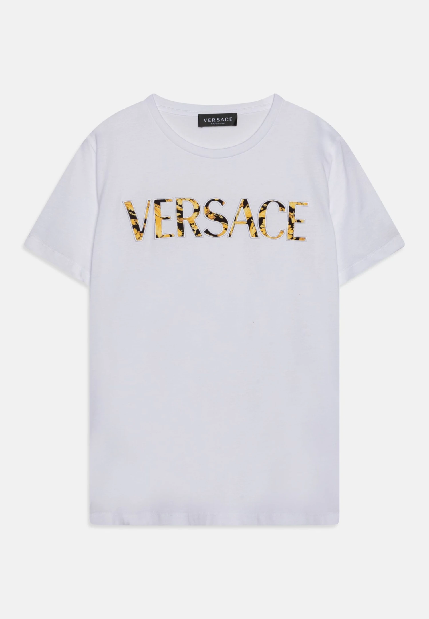 Versace Ricamo Logo Barocco Kids UnisexT-Shirt Con StampaBianco/Nerooro Bambini T-shirt & Top 1VE26G033-A11 1 Versace Ricamo Logo Barocco Kids UnisexT-Shirt Con StampaBianco/Nerooro Bambini T-shirt & Top 1VE26G033-A11