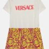 Versace Dress Barocco Silhouette Kids LogoVestito Di MaglinaBianco/Fuxia Giallo Bambini Vestiti 1VE23F01F-A11