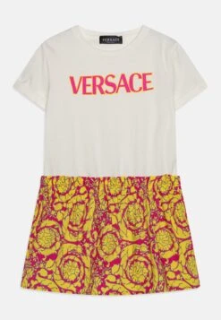Versace Dress Barocco Silhouette Kids LogoVestito Di MaglinaBianco/Fuxia Giallo Bambini Vestiti 1VE23F01F-A11