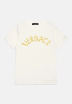 Versace Logo UnisexT-Shirt Con StampaBianco/Oro Bambini T-shirt & Top 1VE26G02Y-A11