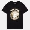 Versace Logo Medusa UnisexT-Shirt Con StampaNero/Oro Bambini T-shirt & Top 1VE26G02X-Q11