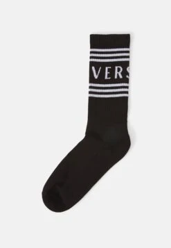 Versace Athletic Socks Bio Sponge Socks Written StripesCalzeBlack+White Donna Calze 1VE810000-Q11