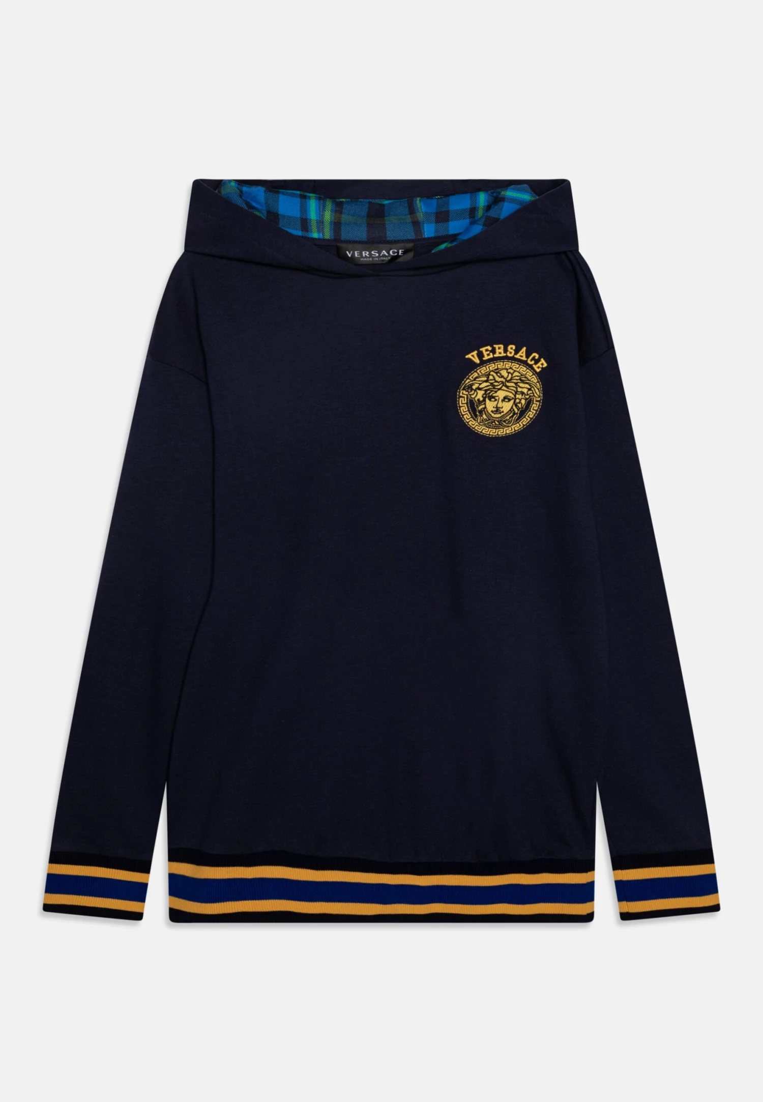 Versace Medusa UnisexFelpa Con CappuccioNav/Oro/Blu Bambini Pullover & Cardigan 1VE26K01K-K11 1 Versace Medusa UnisexFelpa Con CappuccioNav/Oro/Blu Bambini Pullover & Cardigan 1VE26K01K-K11