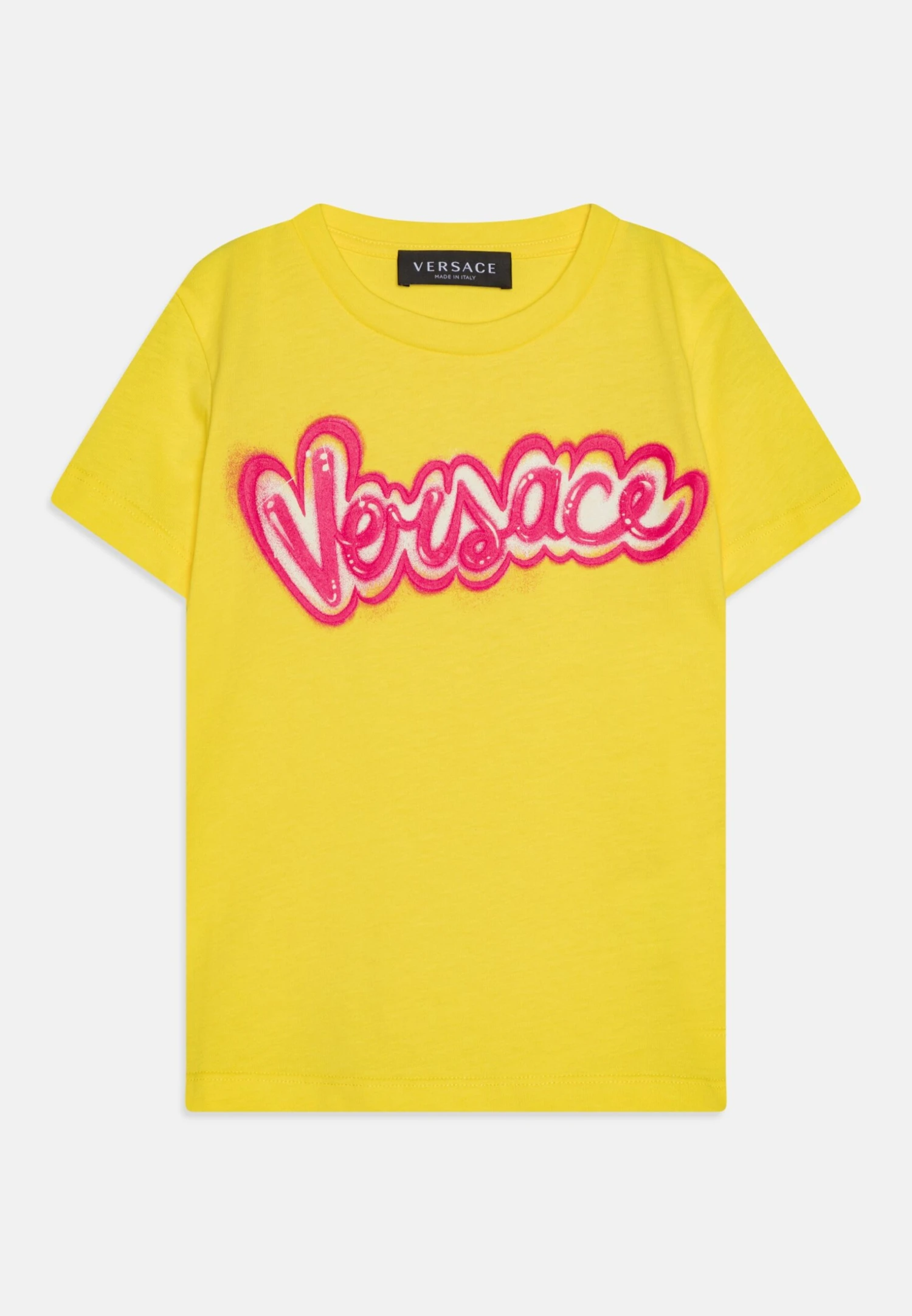 Versace Logo UnisexT-Shirt Con StampaGiallo/Fuxia Bambini T-shirt & Top 1VE26G02U-E11 1 Versace Logo UnisexT-Shirt Con StampaGiallo/Fuxia Bambini T-shirt & Top 1VE26G02U-E11