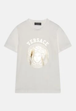 Versace Logo Medusa UnisexT-Shirt Con StampaBianco/Oro Bambini T-shirt & Top 1VE26G02X-A11