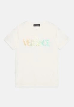 Versace St Ologram Logo UnisexT-Shirt Con StampaBianco/Azzurro Bambini T-shirt & Top 1VE26G02V-A11