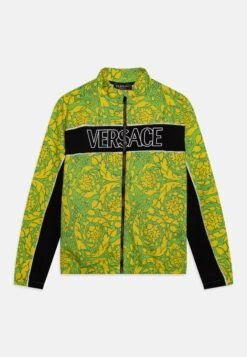 Versace Barocco Silhouette Logo Outline UnisexFelpa Con ZipVerdegiallo/Nero/Bianco Bambini Pullover & Cardigan 1VE26K01P-M11