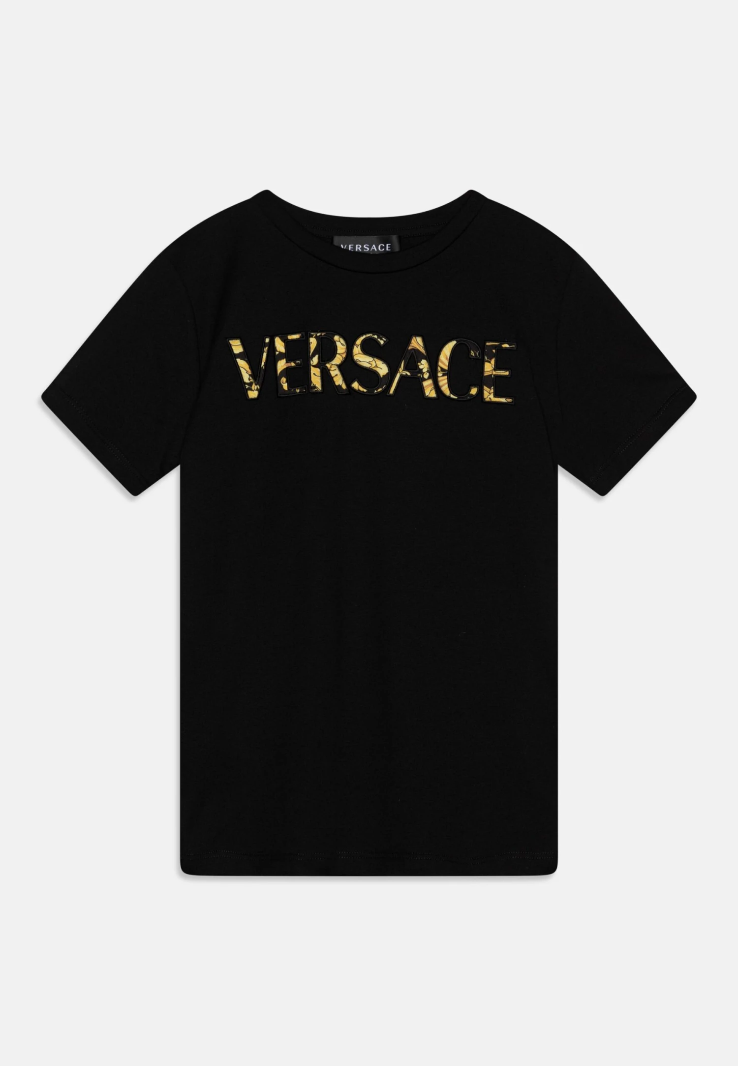 Versace Ricamo Logo Barocco Kids UnisexT-Shirt Con StampaNero/Oro Bambini T-shirt & Top 1VE26G033-Q11 1 Versace Ricamo Logo Barocco Kids UnisexT-Shirt Con StampaNero/Oro Bambini T-shirt & Top 1VE26G033-Q11