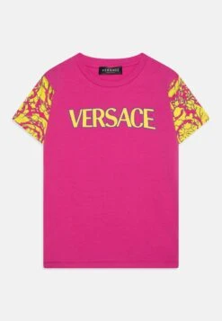 Versace Barocco Sihlouette Kids Logo UnisexT-Shirt Con StampaFuxia/Giallo Bambini T-shirt & Top 1VE26G02S-J11