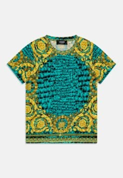 Versace Fashion Show Capsule Barocco Cocco UnisexT-Shirt Con StampaGlacier Green/Black/Gold Bambini T-shirt & Top 1VE26G03A-M11