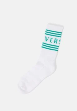 Versace Athletic Socks Bio Sponge Socks Written StripesCalzeWhite/Glacier Green Donna Calze 1VE810000-A12