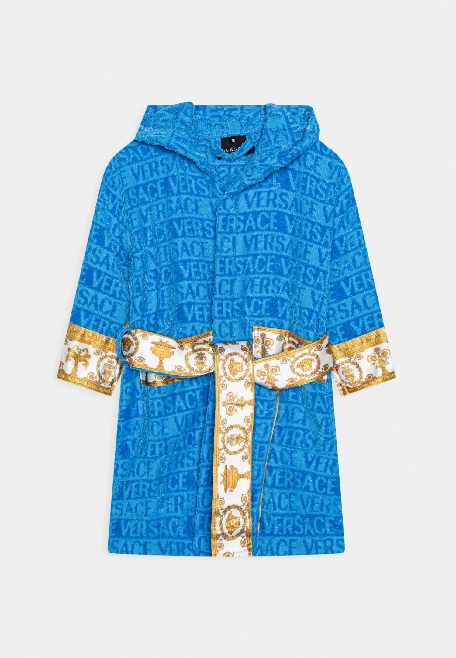 Versace Bath Robe Young Tessuto Spugna UnisexAccappatoioBaby Blue Bambini Intimo E Per La Notte 1VE86B00F-K11 1 Versace Bath Robe Young Tessuto Spugna UnisexAccappatoioBaby Blue Bambini Intimo E Per La Notte 1VE86B00F-K11